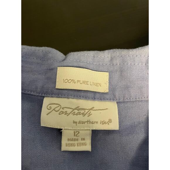 Portraits by Northern Isles Top Womens 12 Blue Linen Floral Dragonfly Print Y2K - Picture 3 of 8